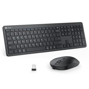 iClever GK08 Wireless Keyboard and Mouse Set, Rechargeable Wireless Keyboard Ergonomic Full Size Design with Number Pad, 2.4G Stable Connection for Windows, Mac OS Computer, Black